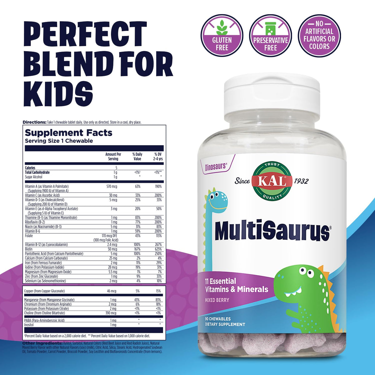 KAL MultiSaurus Multivitamines Dino goût fruits rouges