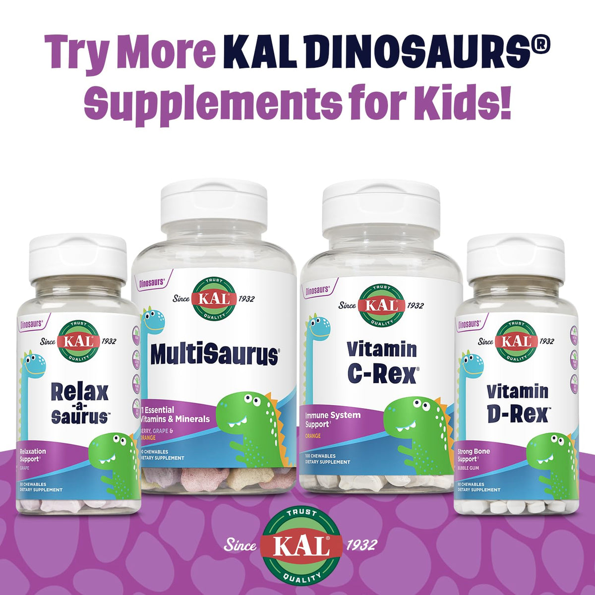 KAL MultiSaurus Multivitamines Mâchables avec étiquette détaillée