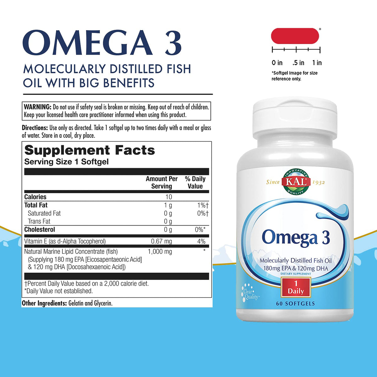 KAL Omega 3 Huile de Poisson 1000 Mg packaging side view