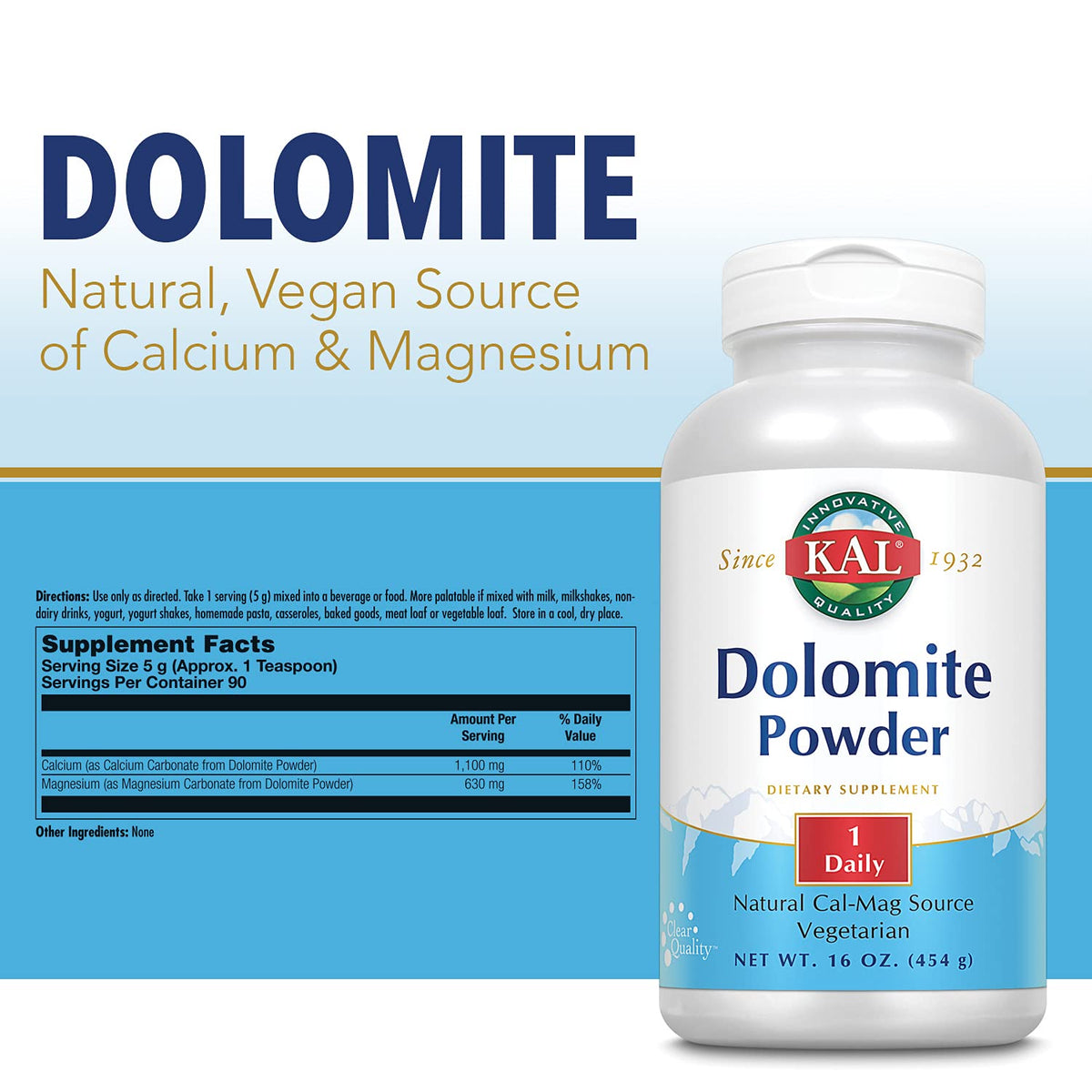 KAL Poudre de Dolomite 540g vue arrière avec ingrédients