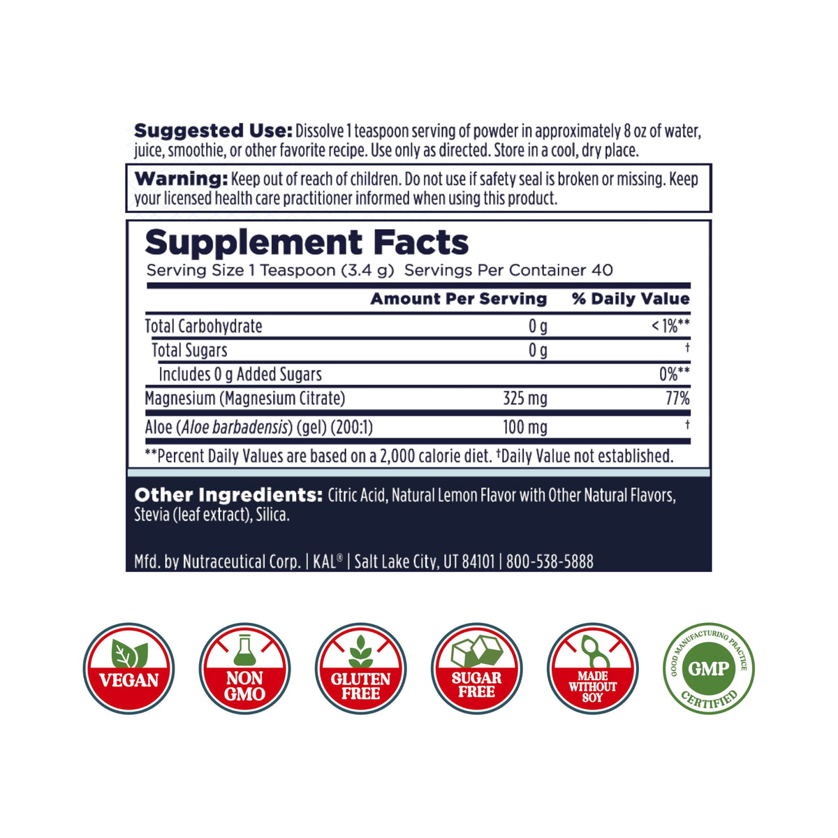 KAL Poudre de Magnésium Plus Aloe Vera 200g - vue arrière