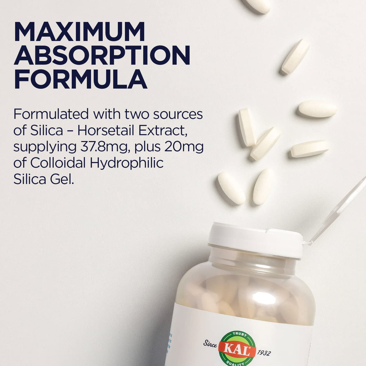 KAL Silica Plus comprimés sur une table en bois