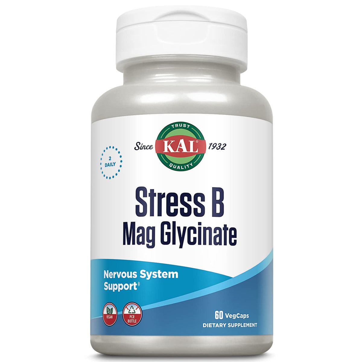 KAL Stress B Mag Glycinate 30 VegCaps, vue de face