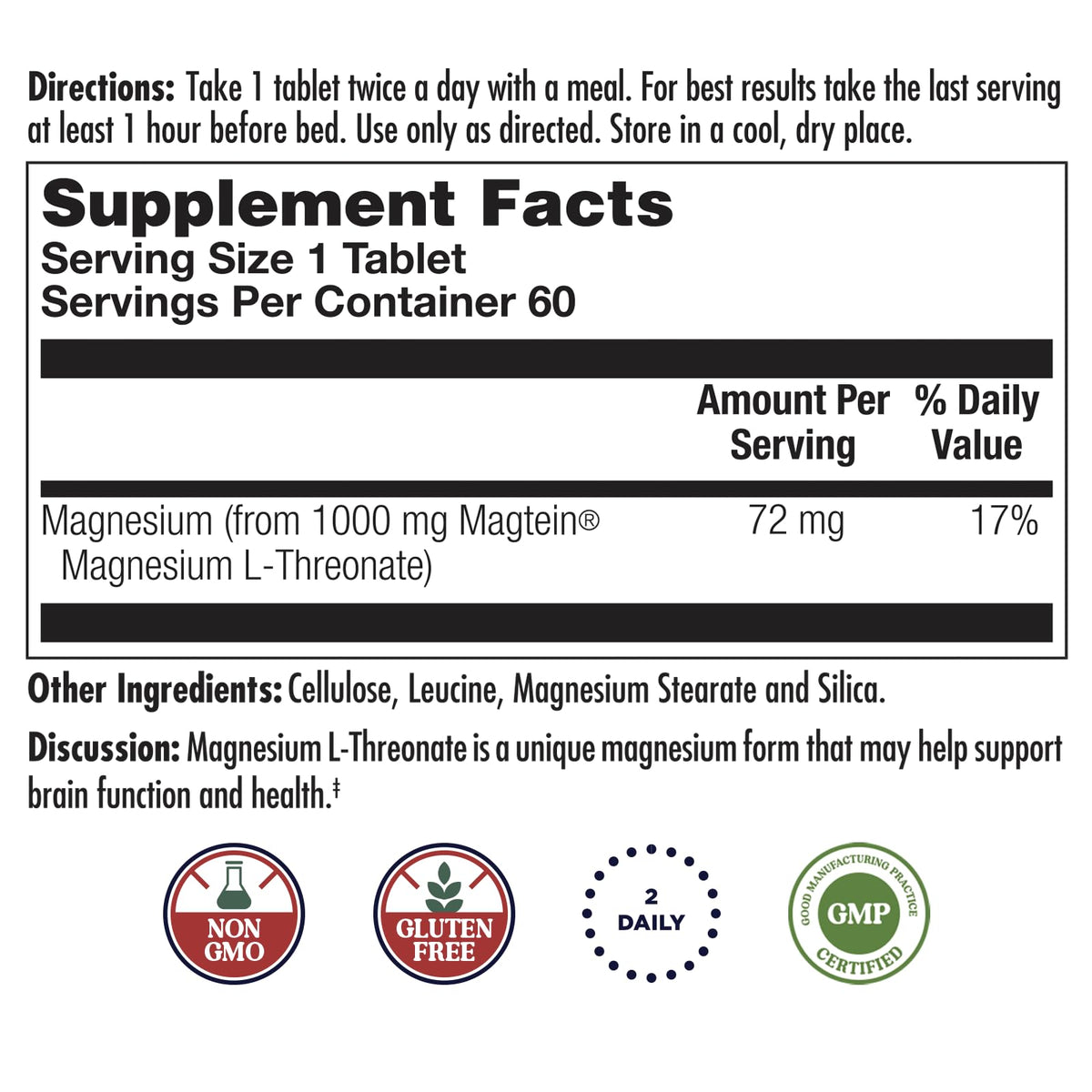KAL Think Magnesium L-Threonate comprimés en gros plan