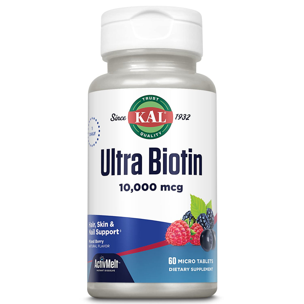 KAL Ultra Biotin 10000mcg micro-comprimés de couleur verte