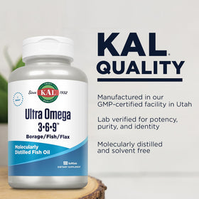 KAL Ultra Omega 3-6-9 1200mg gélules dans une cuillère