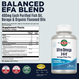 KAL Ultra Omega 3-6-9 1200mg gélules sur fond blanc