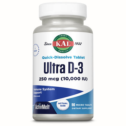 KAL Ultra Vitamine D3 10000 IU flacon de 90 micro comprimés