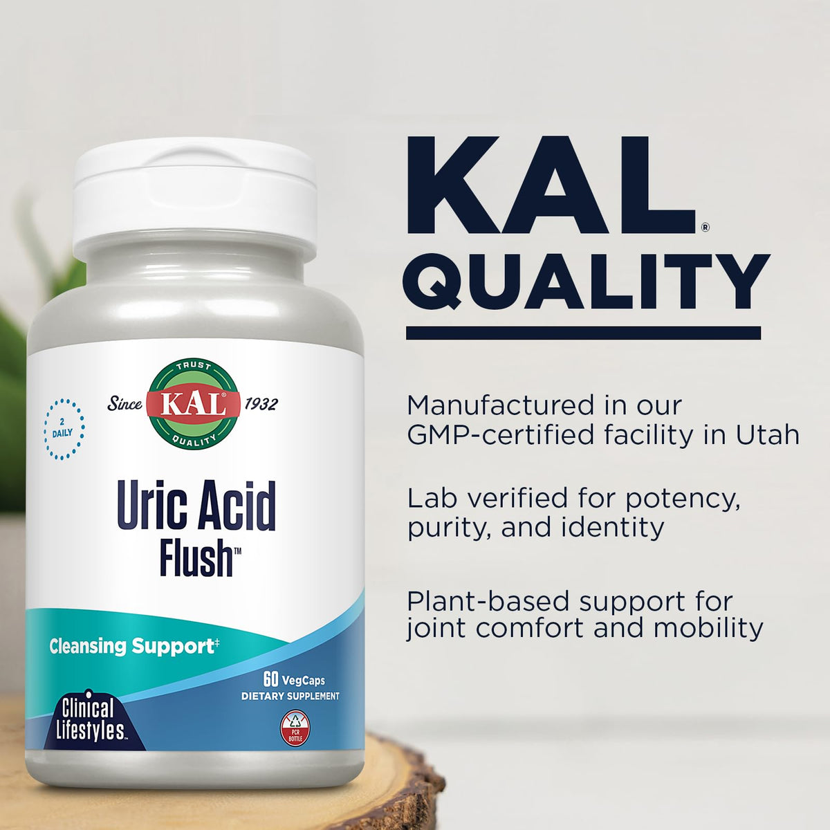 KAL Uric Acid Flush displayed on a wooden table
