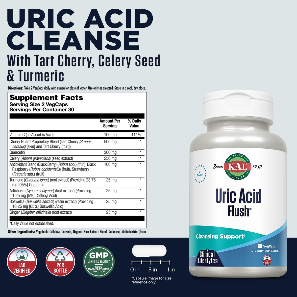 KAL Uric Acid Flush product side view with VegCaps