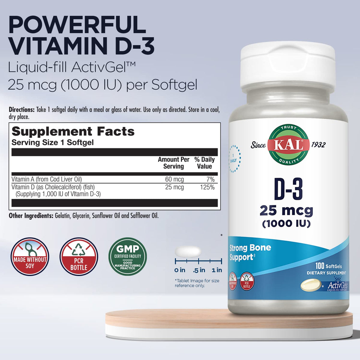 KAL Vitamine D3 1000 IU gélules en gros plan