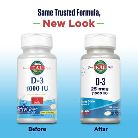 KAL Vitamine D3 1000 IU gélules faciles à avaler