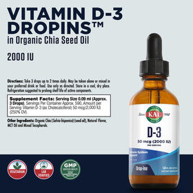 KAL Vitamine D3 2000 IU Gouttes flacon arrière