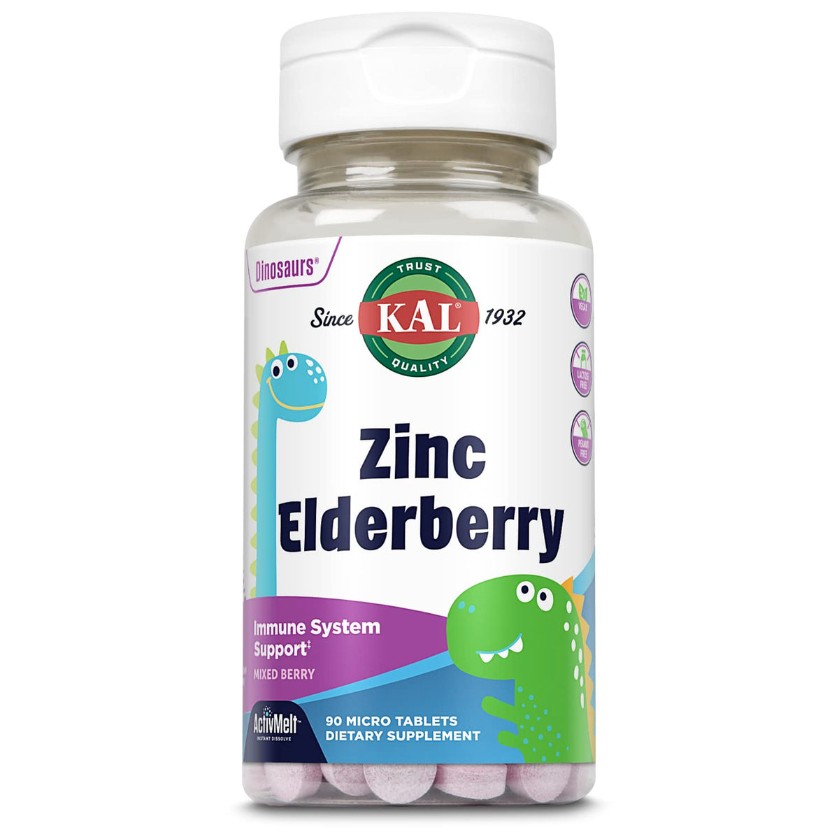 KAL Zinc Sureau Dinosaure 90 Tablettes en bouteille