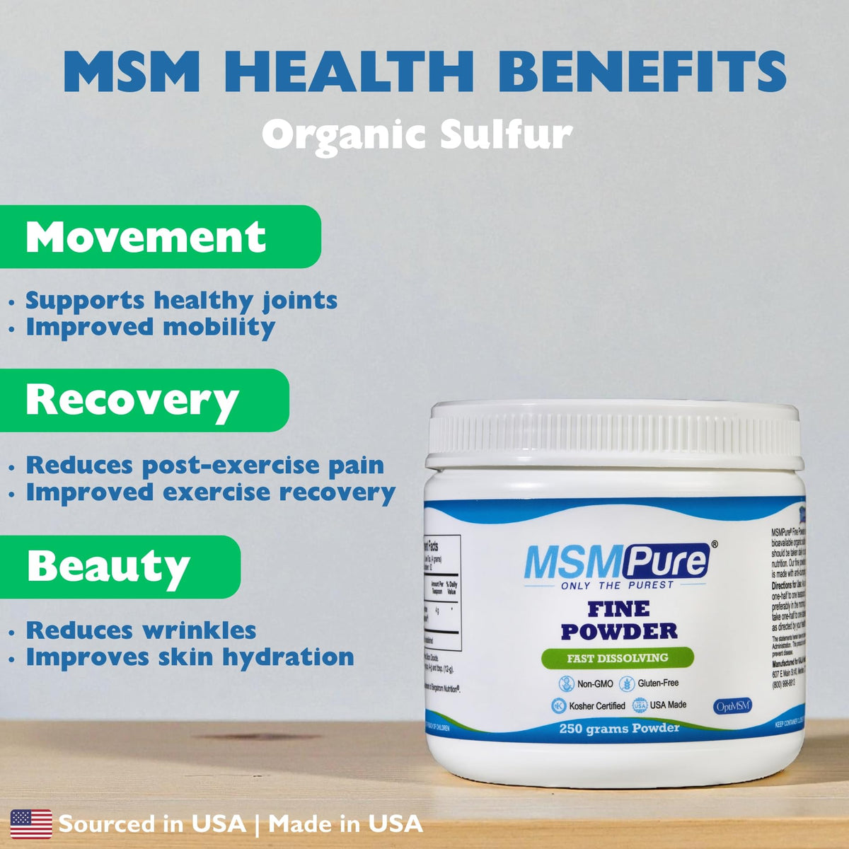 KALA HEALTH MSM Pure Poudre 250g avec cuillère doseuse