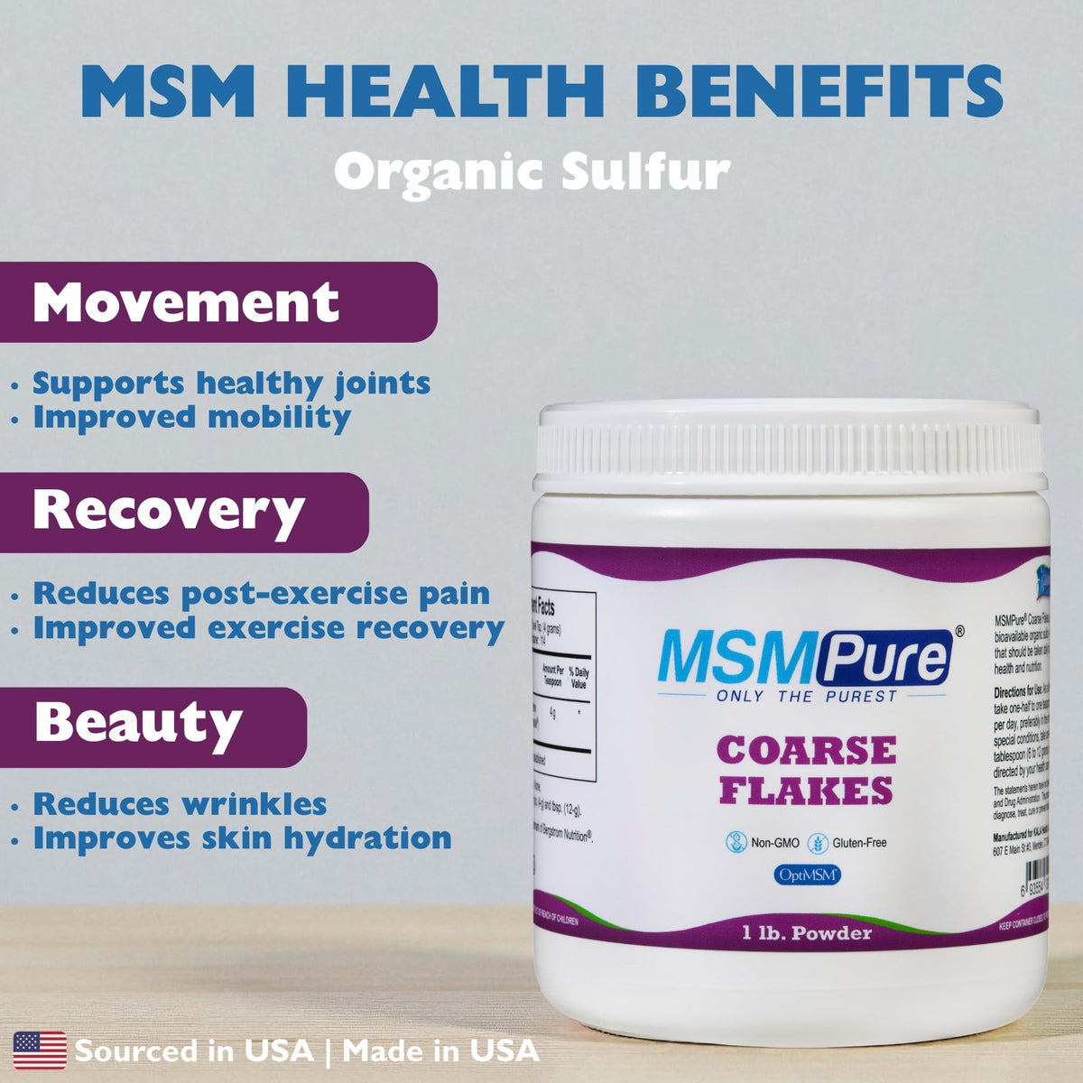 KALA HEALTH MSM Pure Poudre 508g flocons avec cuillère