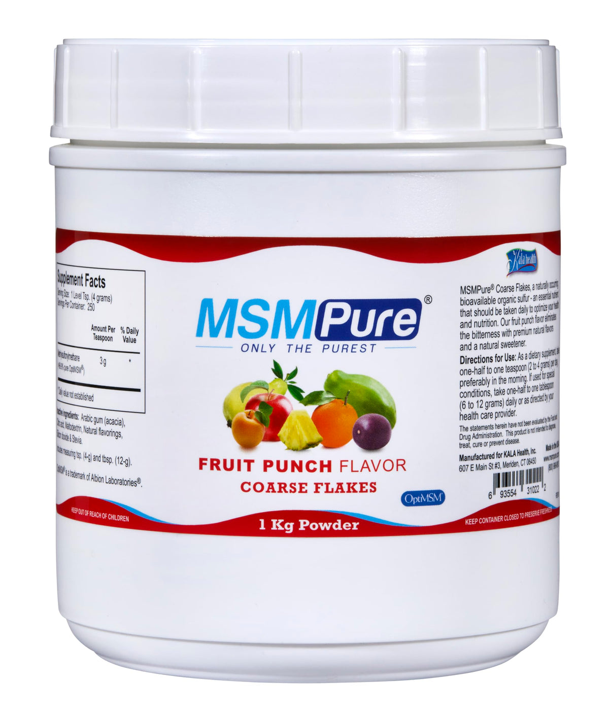 KALA HEALTH MSM Pure Poudre de MSM Saveur Fruit Punch 1225g vue avant