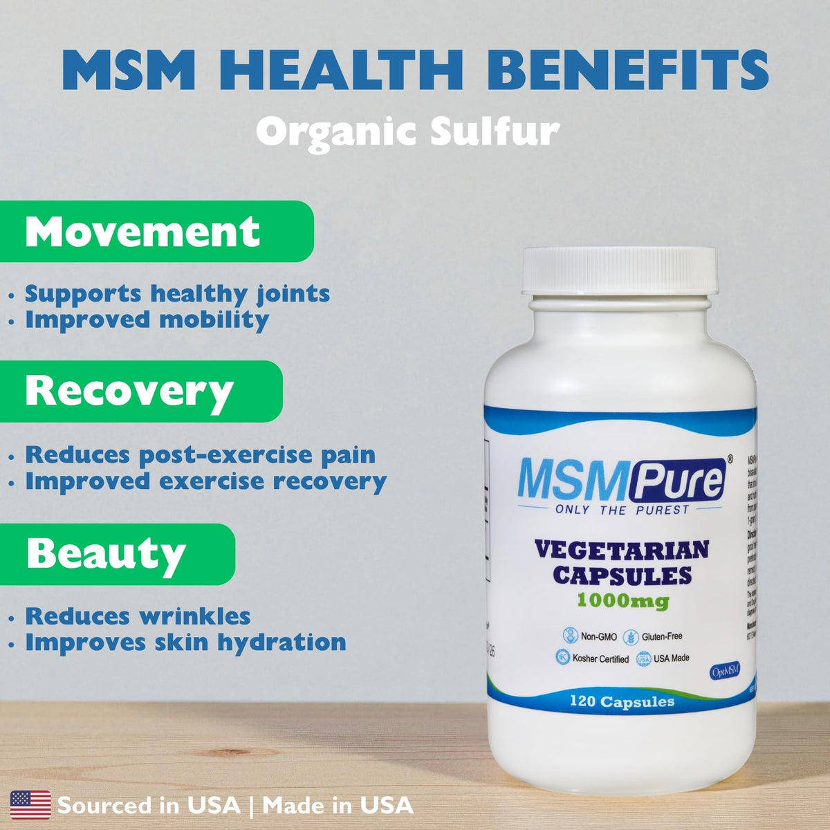KALA HEALTH MSMPure 1000mg Capsules Végétariennes contenu