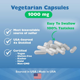 KALA HEALTH MSMPure 1000mg Capsules Végétariennes dosage sur table