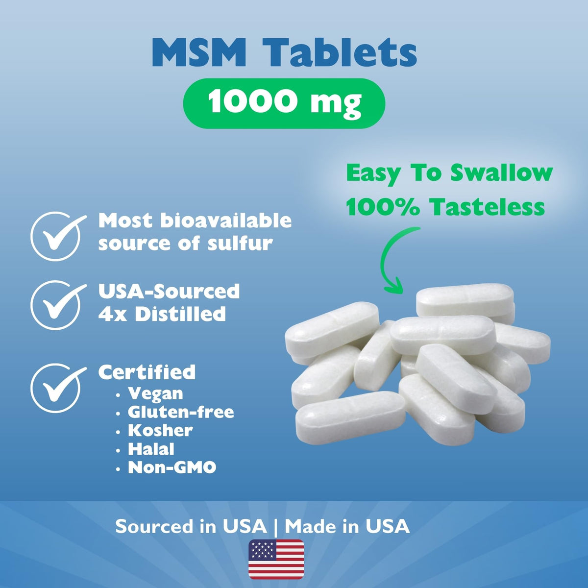 KALA HEALTH MSMPure 1000mg flacon ouvert montrant les tablettes
