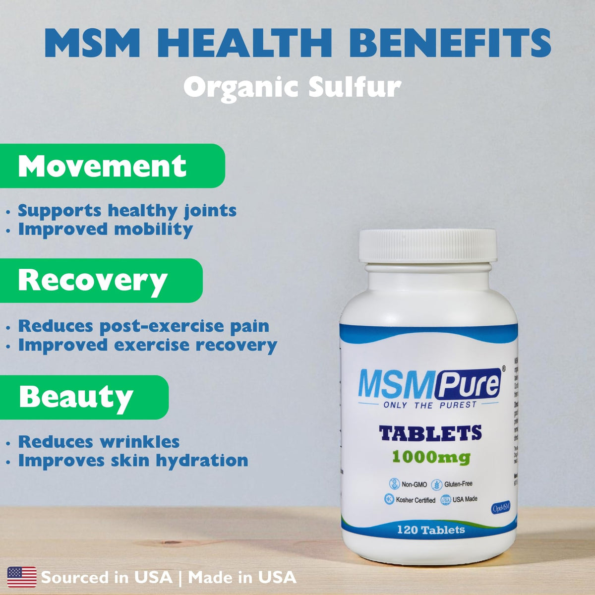 KALA HEALTH MSMPure 1000mg tablettes en gros plan