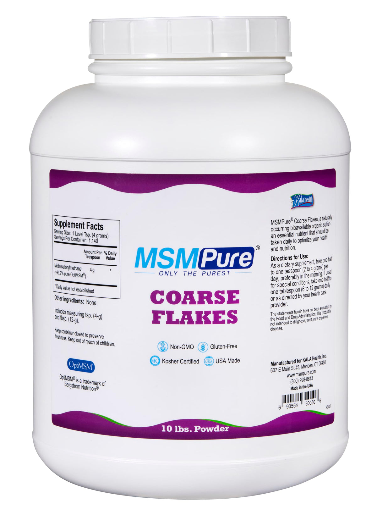 KALA HEALTH MSMPure MSM Powder 10 lb contenant de face