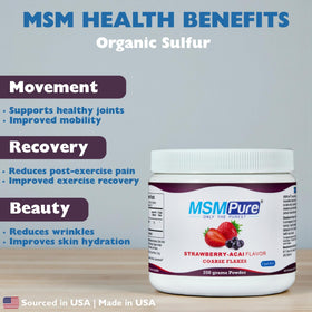 KALA HEALTH MSMPure Poudre de MSM Fraise Açaï 340g flocons dans un verre d'eau