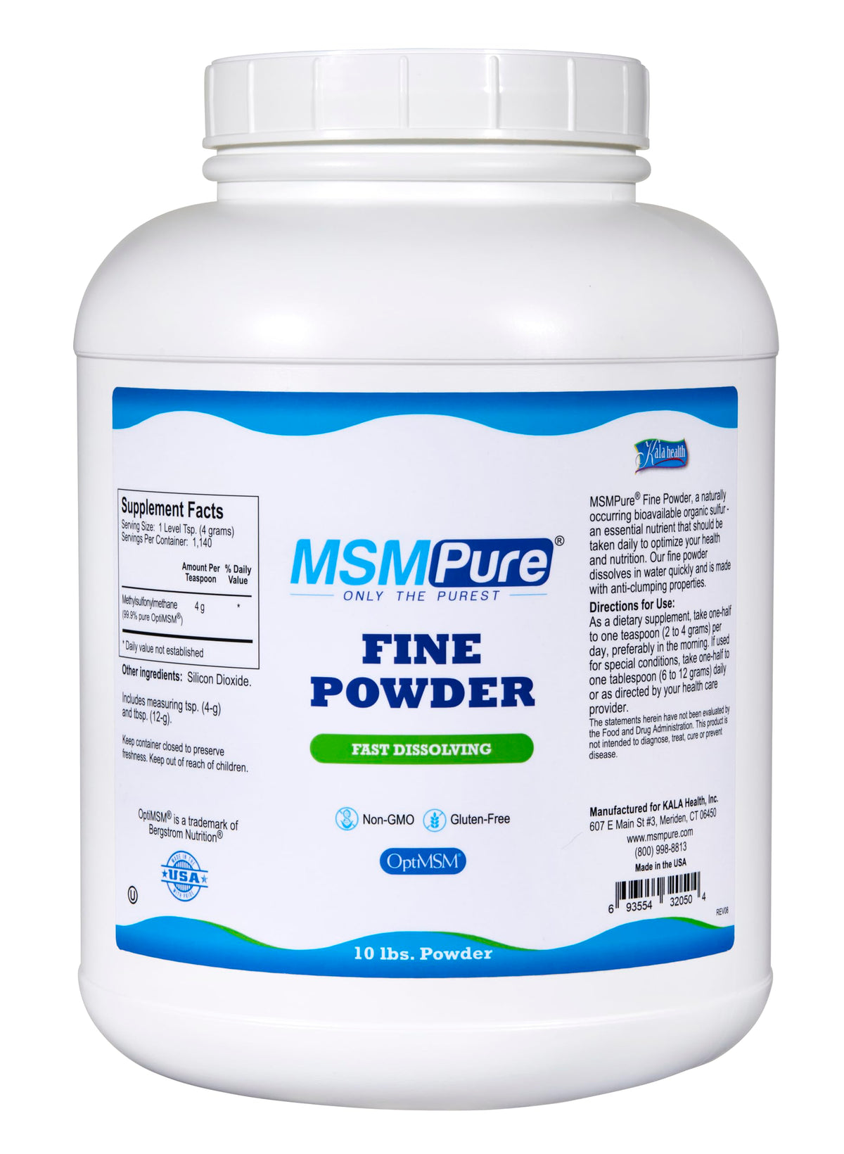 KALA HEALTH MSMPure Poudre MSM 10 lb vue de face