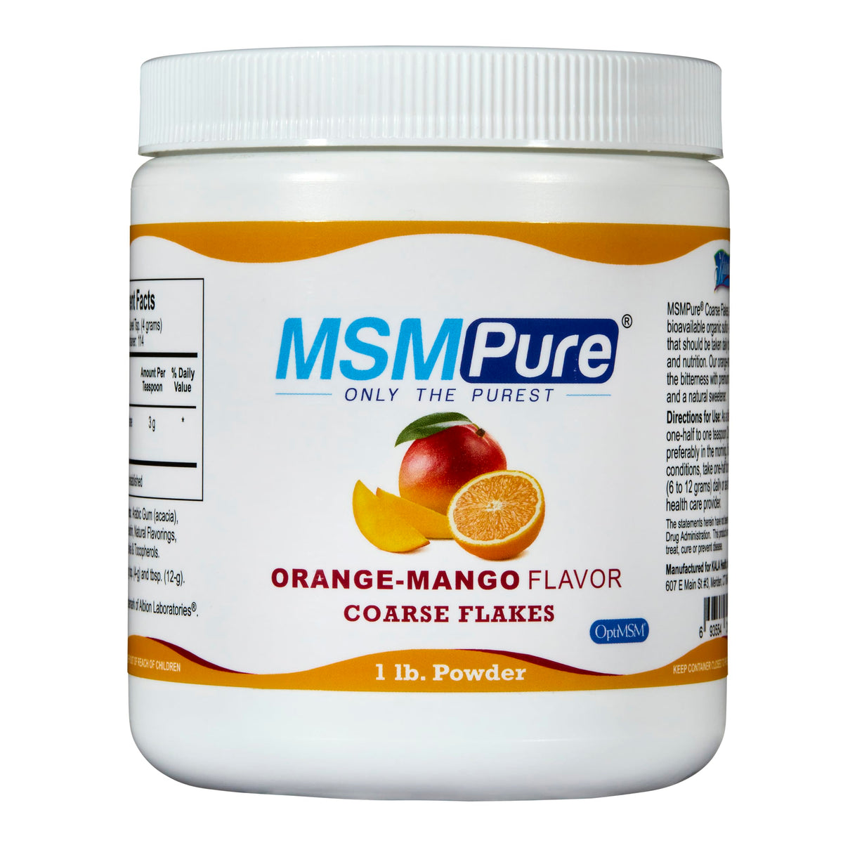 KALA HEALTH MSMPure Poudre MSM Flocons Coarse Saveur Orange Mangue 544g vue avant