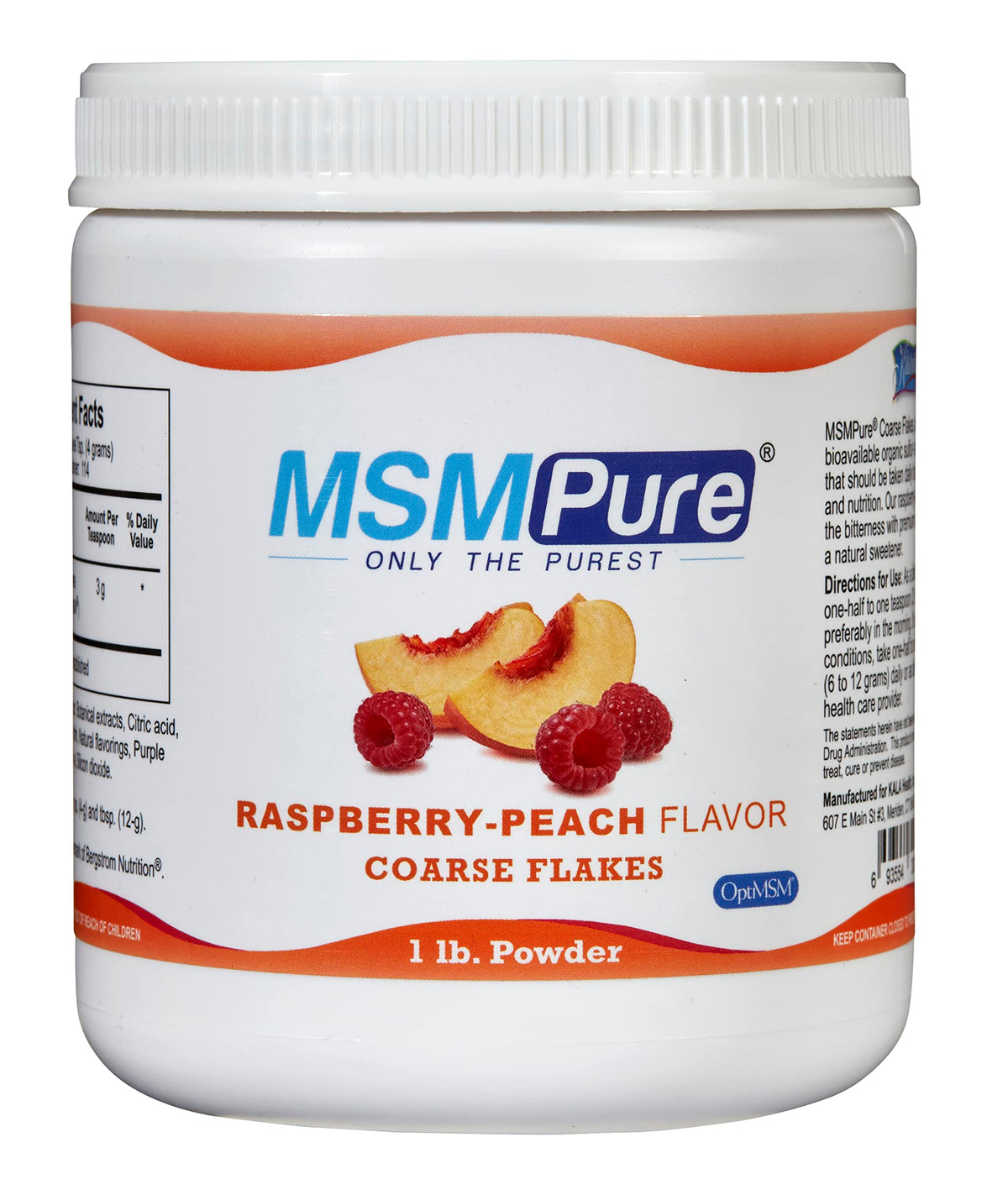 KALA HEALTH MSMPure Poudre MSM Framboise Pêche 508g vue de face