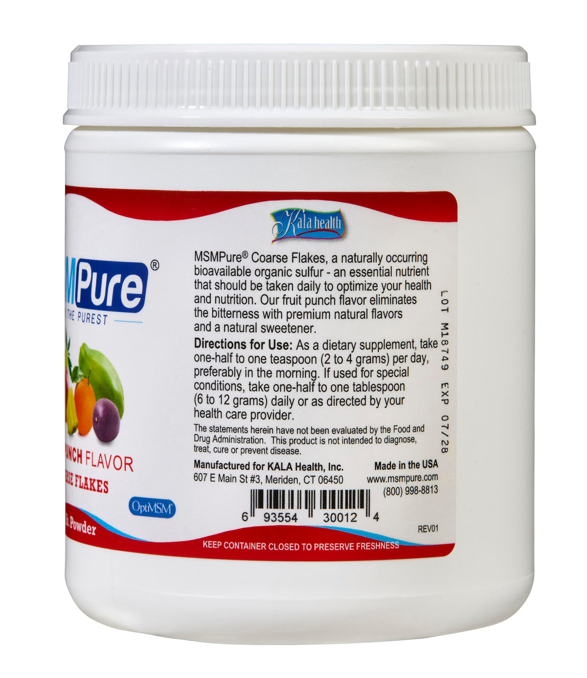 KALA HEALTH Poudre de MSM Fruit Punch 508g arrière