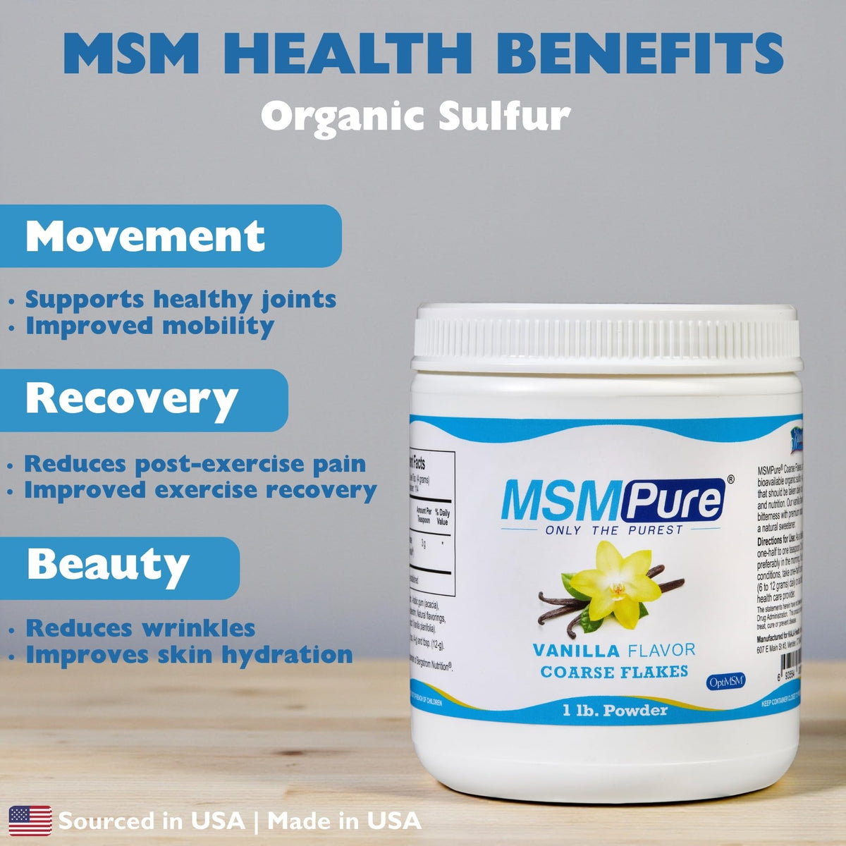 KALA HEALTH Poudre MSM MSMPure Vanille 510g - flocons de poudre