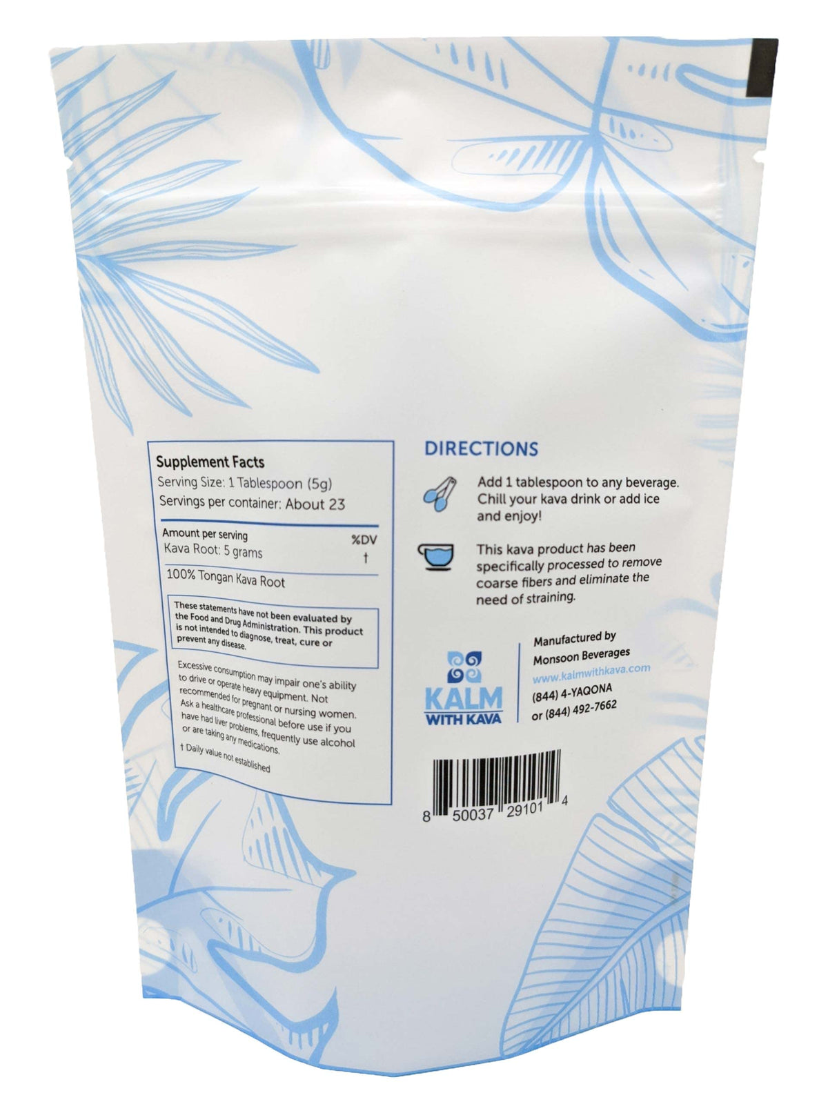 KALM Pouni Ono Kava Micronisé 227g en poudre dans un verre