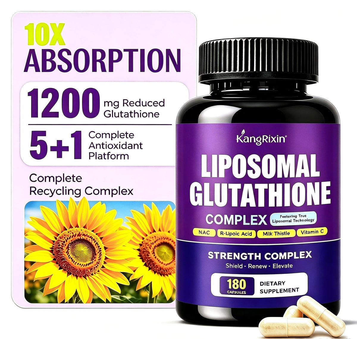 KangRiXin Liposomal Glutathione 1200mg 180 capsules vue de face