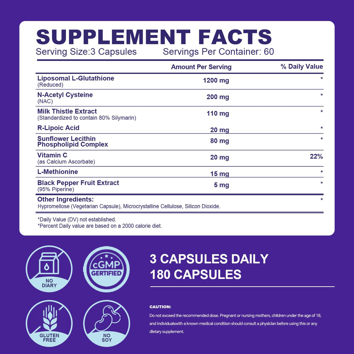 KangRiXin Liposomal Glutathione 1200mg capsules avec ingrédients
