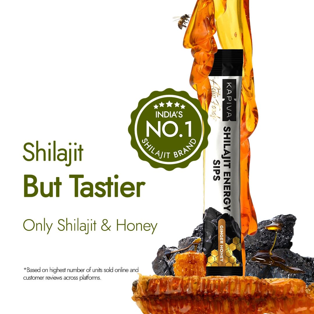 Kapiva Shilajit Energy Sips 7500mg stick with ginger honey flavor
