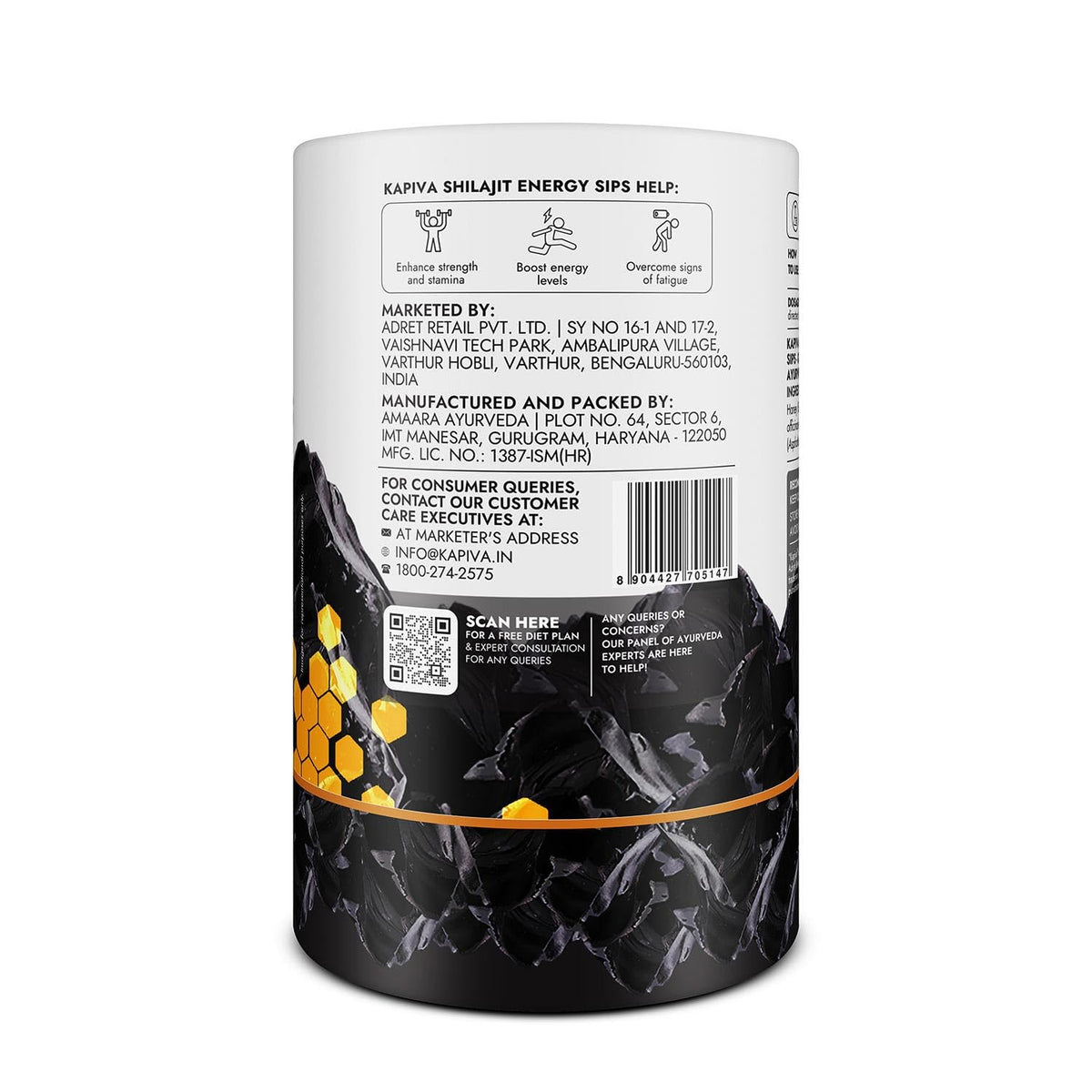 Kapiva Shilajit Energy Sips 7500mg with ingredients list