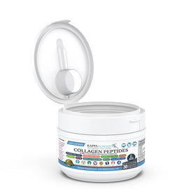 KAPPA NUTRITION Collagène 9 en 1 capsules à côté d'un verre d'eau
