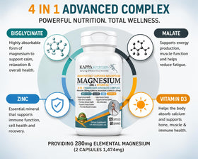 KAPPA NUTRITION Magnésium 4-en-1 280mg capsules avec verre d'eau