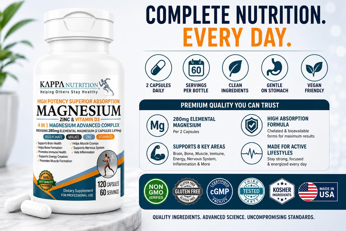 KAPPA NUTRITION Magnésium 4-en-1 280mg étiquette
