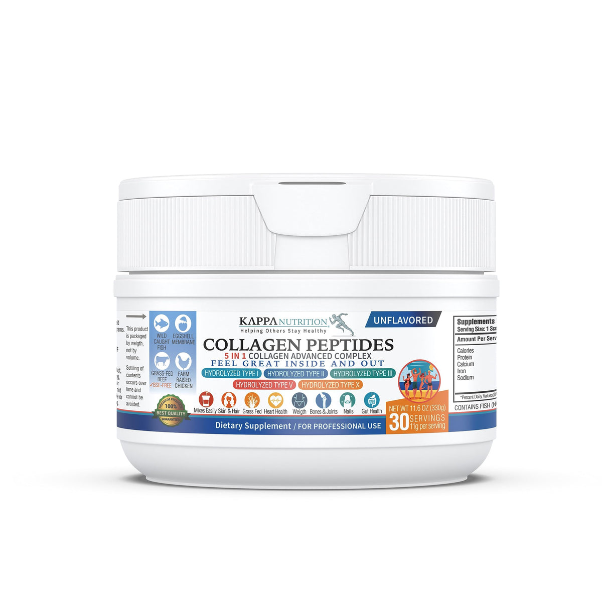 KAPPA NUTRITION Poudre de Collagène Peptides 5 en 1 vue avant