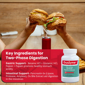 Karuna DuoZyme 180 capsules avec mains tenant le flacon