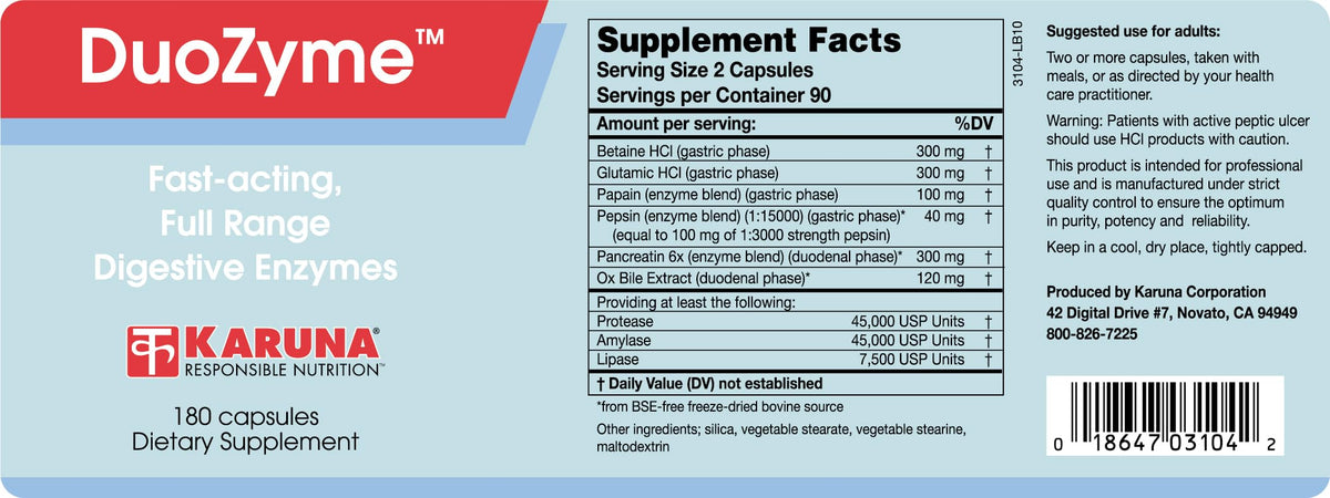 Karuna DuoZyme 180 capsules en situation sur une table