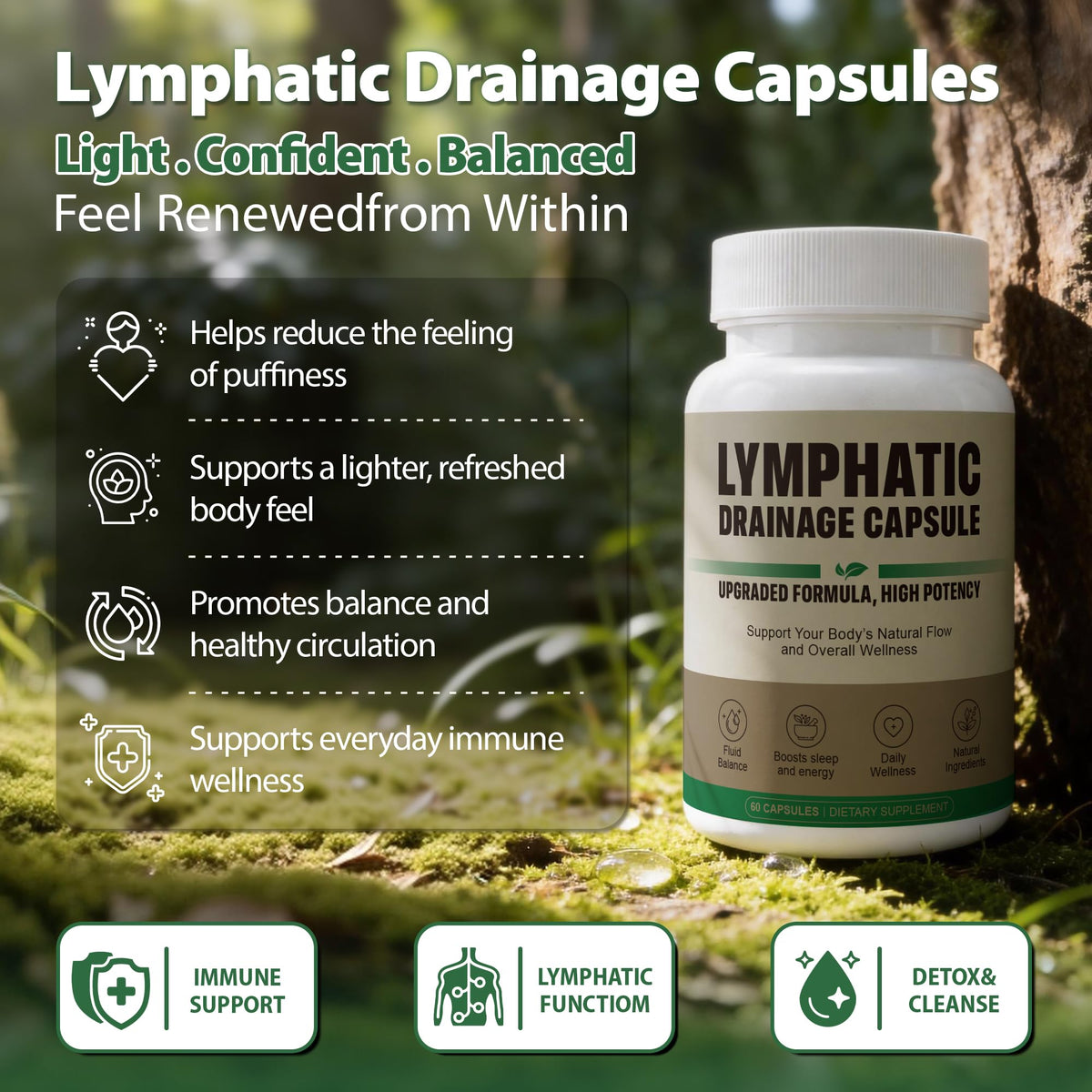 Kaseano Complément Alimentaire Drainage Lymphatique 60 Capsules étiquette