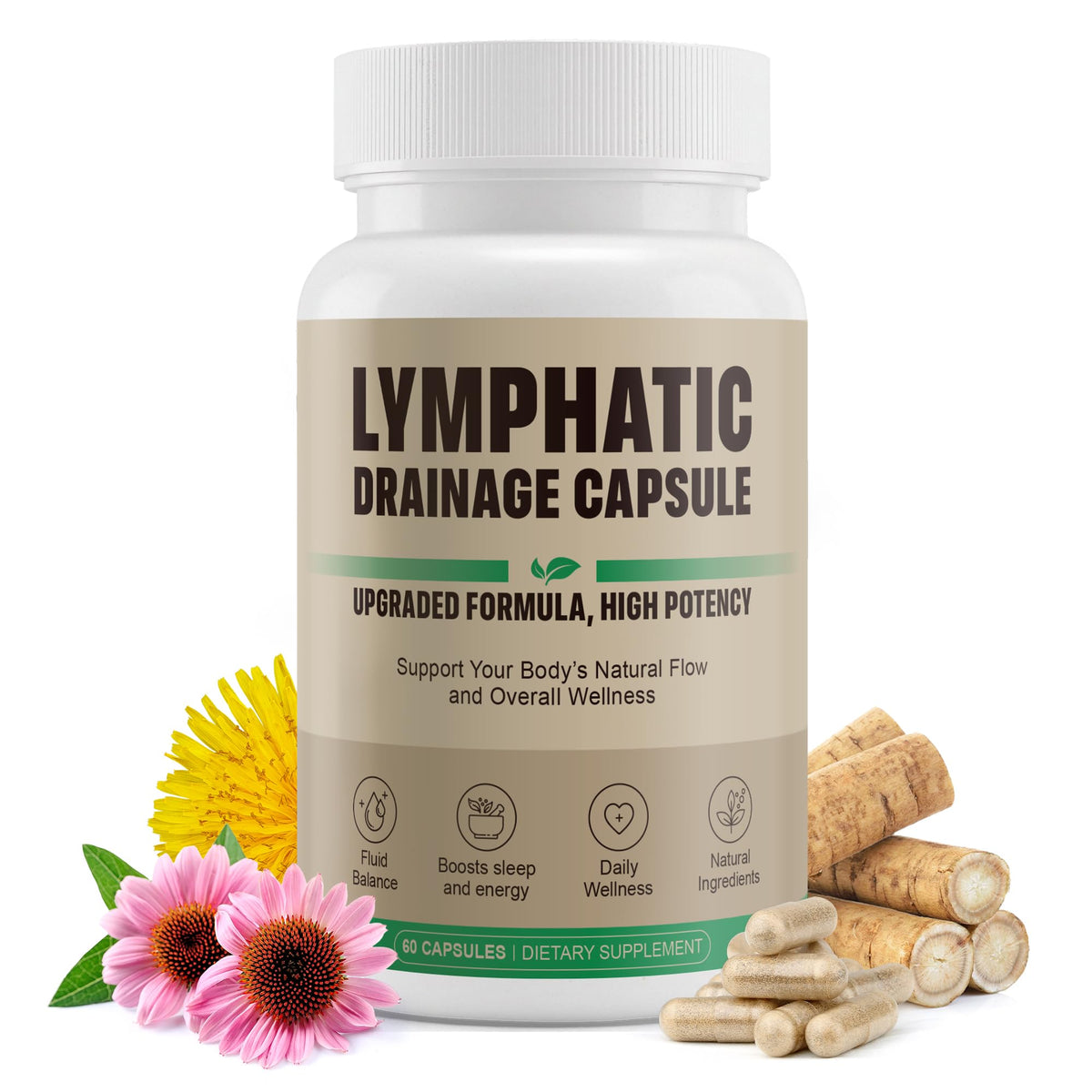 Kaseano Complément Alimentaire Drainage Lymphatique 60 Capsules vue de face