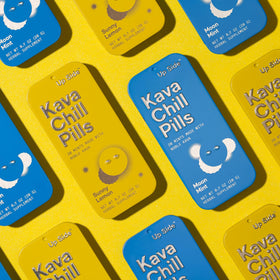 Kava Chill Pills d'Up Side boîte ouverte montrant les pastilles
