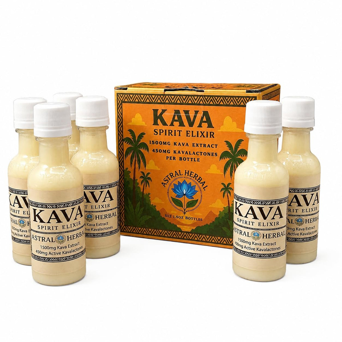 Kava Spirit Elixir Astral Herbal six bouteilles de 50mL emballées
