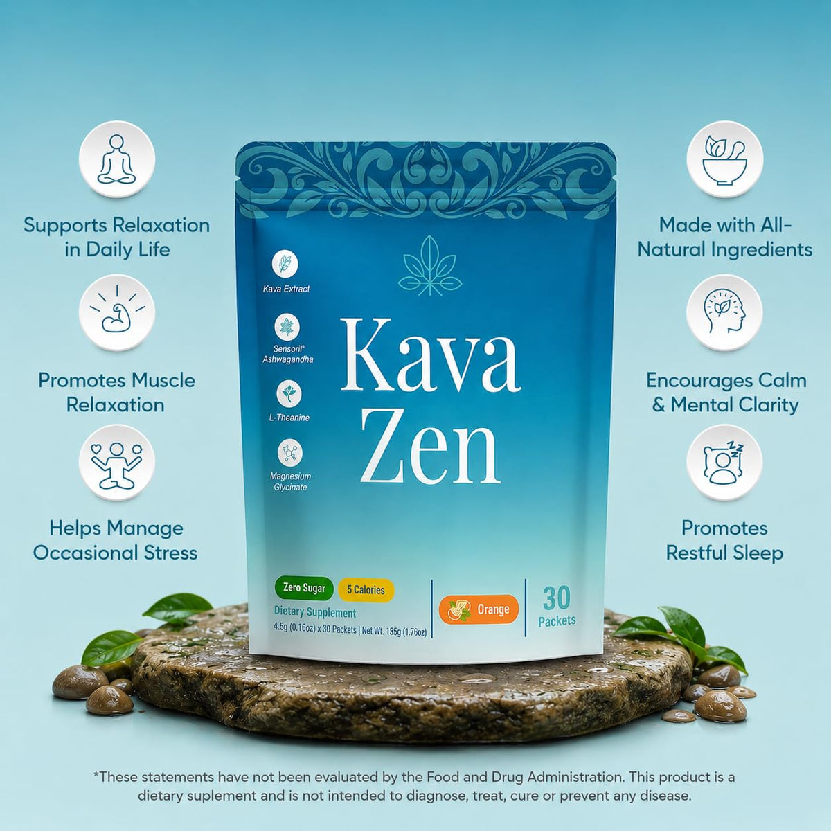 Kava Zen sachets de boisson Kava avec ingrédients listés