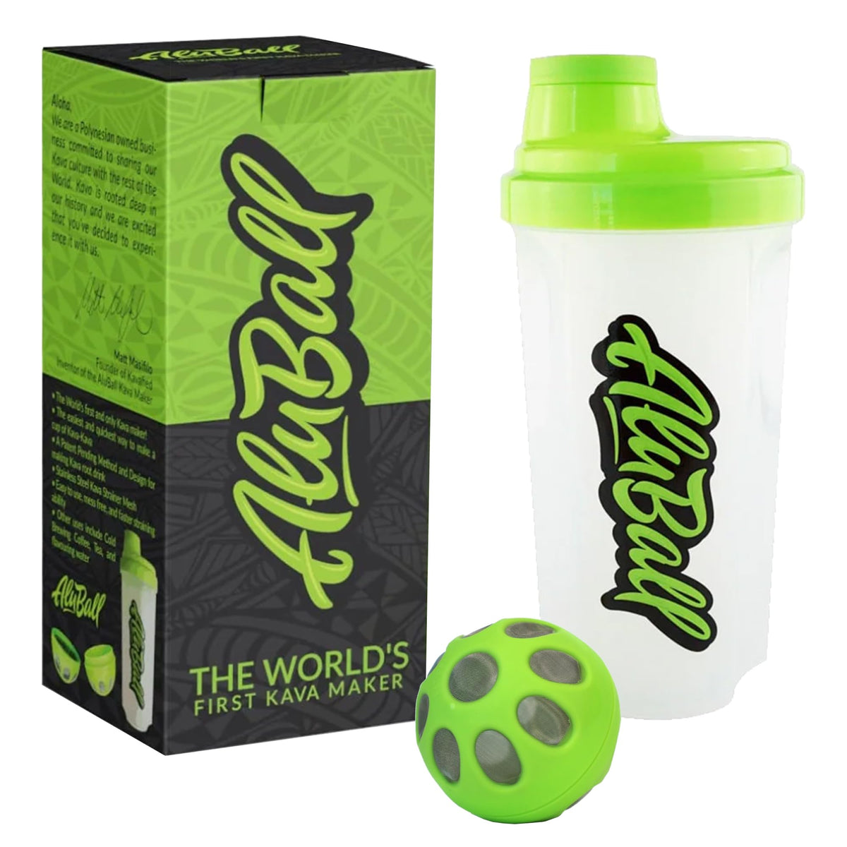 Kavafied AluBall Kava Maker vue avant avec design en acier inoxydable