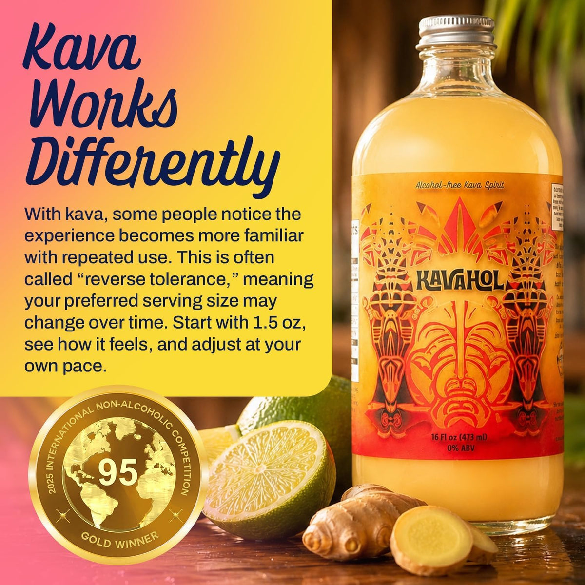 Kavahol Boisson Kava Non-Alcoolisée 16 fl oz avec glaçons